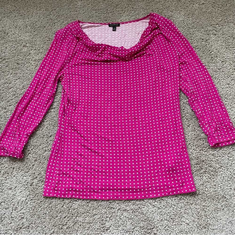 Talbots polka dot pink longsleeve xs